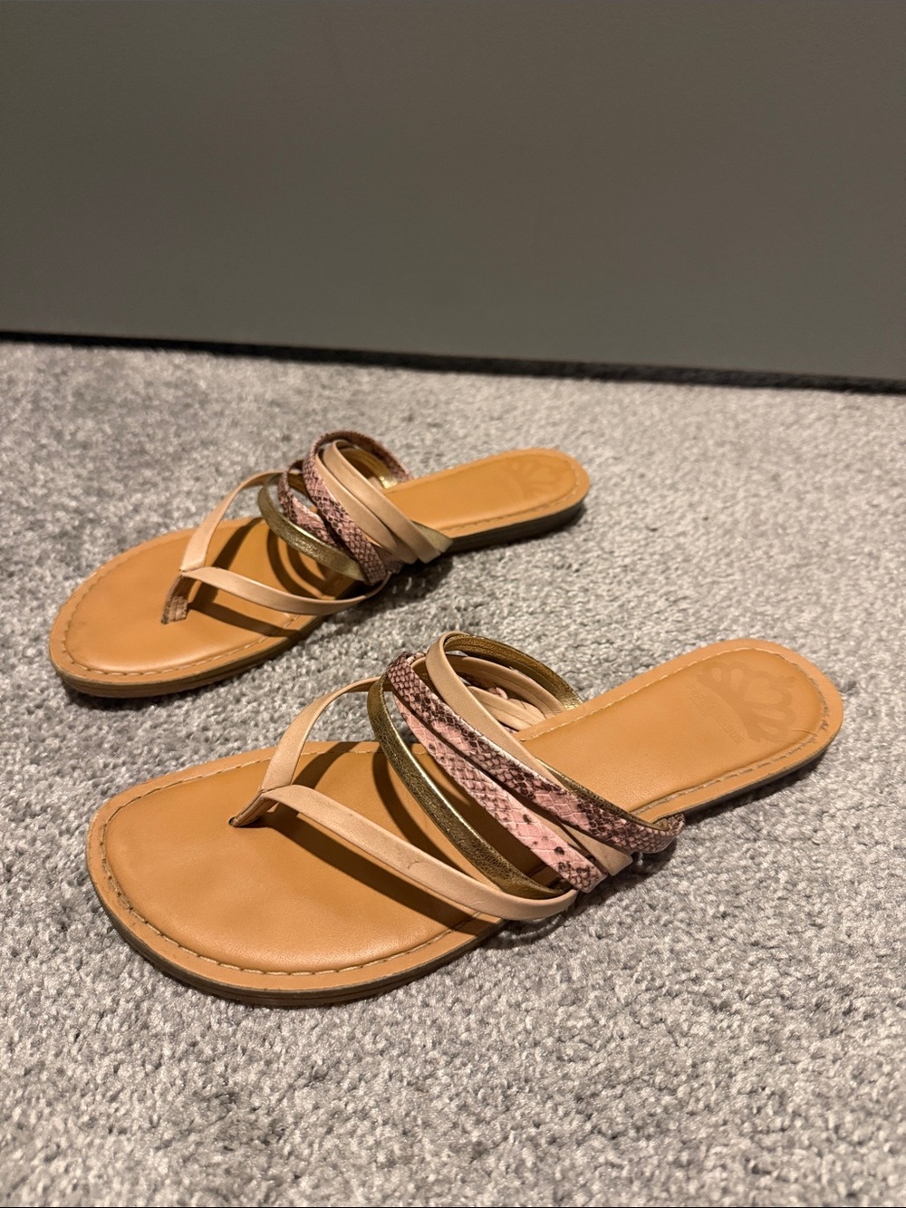 Women’s Pink Multi-Texture Slide Sandals with Tan Footbed